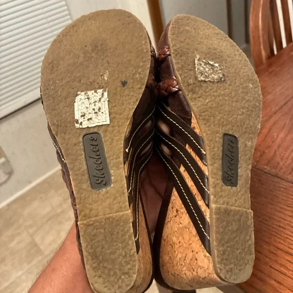 Skechers Leather Cork Wedge Sandals Women’s 10 Chocolate Suede Shoes - Picture 10 of 12